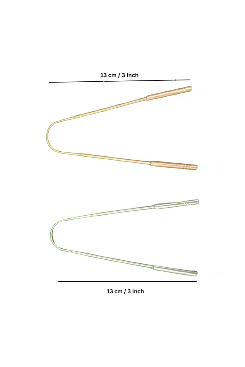 Stainless Steel & Copper Tongue Cleaner Set of – 7 Pack Oral Hygiene Tongue Scrapers for Adults Anti-Gag Design for Fresh Breath