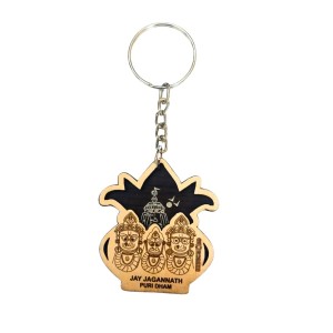 Jagannath Puri Dham Wooden Keychain | Lord Jagannath Balabhadra Subhadra Engraved MDF Key Ring | Spiritual Religious Keychain for Bike, Car & Home