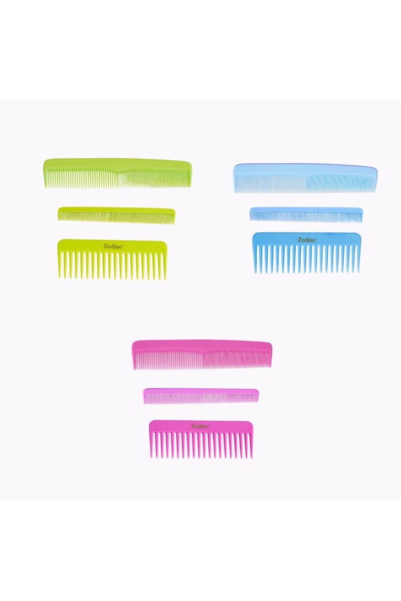 Zodiac Comb Neon Hair Combs For Ladies with the Pack of 3 Anti Static Rounded Teeth Long Lasting Unbreakable Hair Comb & Scalp Care Dressing Hair Comb & Wide Tooth Shampoo Comb for Men & Women