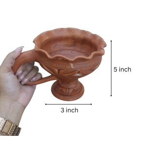 Handmade Clay Dhoop Dani and Pradeep Traditional Terracotta Diya for Puja Home Temple Decoration Festival Use (Set of Two)