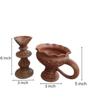 Handmade Clay Dhoop Dani and Pradeep Traditional Terracotta Diya for Puja Home Temple Decoration Festival Use (Set of Two)