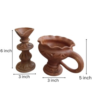 Handmade Clay Dhoop Dani and Pradeep Traditional Terracotta Diya for Puja Home Temple Decoration Festival Use (Set of Two)
