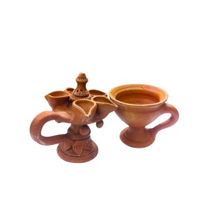 Panch Pradeep with Dhunuchi Combo - Traditional Handcrafted Terracotta 5-Lamp Oil Holder & Incense Holder for Pooja, Religious Ceremonies, Diwali, and Festivals