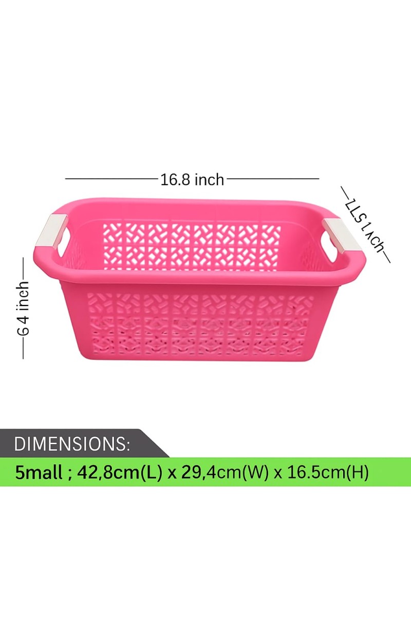 Plastic Laundry Basket with Handles – Durable, Ventilated Storage Hamper for Clothes and Home Organization (pink)