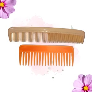 Hi Tech Sales Green Dressing Hair Comb & Wide Tooth Shampoo Comb for Men & Women | Pack of 2 (Beige & Orange)
