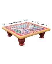HiTechMart Handcrafted Marble Puja Chowki with Kundan Work, Makrana Marble Pooja Platform with Enamel Painting & Plastic Legs, Decorative Chowki for Mandir, Rituals, Home Décor - 4x4 inch (1, Square)