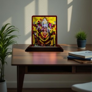 Car Desk/Table Top Goddess Durga Wooden Photo Stand 3x4 Inches, Compact & Stylish Spiritual Display For Car, Home & Office (Pack Of 1) (F14431)