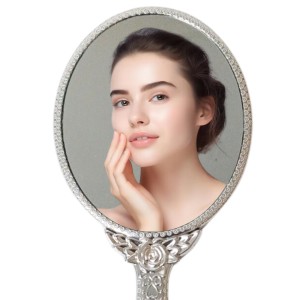 Oval Silver-Plated Plastic Hand Mirror, Medium Size - Portable Mirror for Makeup, Travel, and Daily Use | Pack of 1