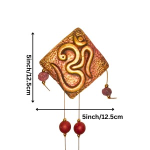 Handcrafted Terracotta Wall Hanging Ornament with Trishul, Om & Swastik Symbols | Decorative Spiritual Home décor for Entrance, Pooja Room & Living Room (Triangular)