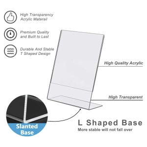 Acrylic Tent Card Holder, Slanted L Shape Menu Display Stand, Clear Portrait Frame for Desk, Photo, Flyer, Document, Paper Display, 3MM Premium Cast Acrylic Signage Stand, A4 Size/3Pcs