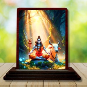 Car Desk/Table Top Lord Shiva Wooden Photo Stand 3x4 Inches, Compact & Stylish Spiritual Display For Car, Home & Office (Pack Of 1) (F14626)