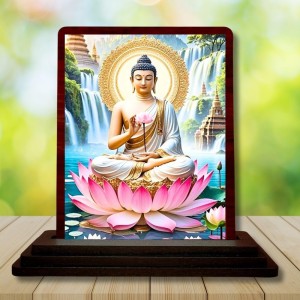 Car Desk/Table Top Lord Buddha Wooden Photo Stand 3x4 Inches, Compact & Stylish Spiritual Display For Car, Home & Office (Pack Of 1) (F14411)