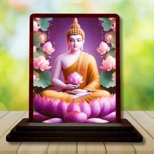 Car Desk/Table Top Lord Buddha Wooden Photo Stand 3x4 Inches, Compact & Stylish Spiritual Display For Car, Home & Office (Pack Of 1) (F14415)