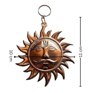 HiTechMart Copper Surya Wall Hanging | Decorative Sun Face for Home Entrance, Vastu, Puja Room & Positive Energy | Antique Finish Metal Sun God Sculpture with Hook (4 Inch)