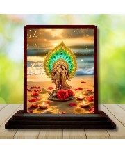 Car Desk/Table Top Lord Krishna Wooden Photo Stand 3x4 Inches, Compact & Stylish Spiritual Display For Car, Home & Office (Pack Of 1) (F14388)