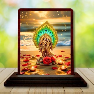 Car Desk/Table Top Lord Krishna Wooden Photo Stand 3x4 Inches, Compact & Stylish Spiritual Display For Car, Home & Office (Pack Of 1) (F14388)