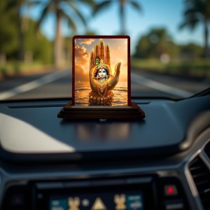 Car Desk/Table Top Lord Krishna Wooden Photo Stand 3x4 Inches, Compact & Stylish Spiritual Display For Car, Home & Office (Pack Of 1) (F14384)
