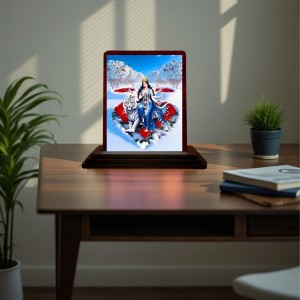 Car Desk/Table Top Goddess Durga Matha Wooden Photo Stand 3x4 Inches, Compact & Stylish Spiritual Display For Car, Home & Office (Pack Of 1) (F14418)