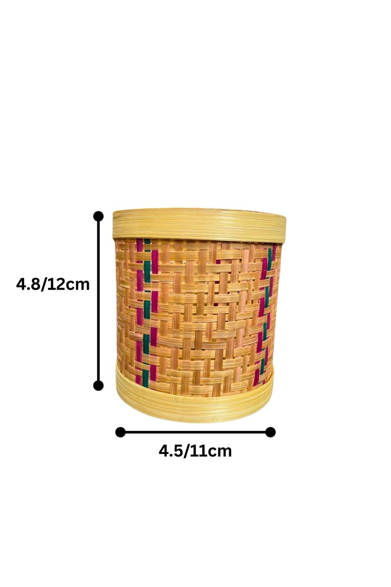Handcrafted Bamboo Box | Woven Round Storage Container for Home, Kitchen & Décor | Natural Eco-Friendly Bamboo Craft Box