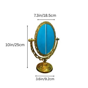 Vintage Oval Tabletop Mirror with Ornate Golden Frame – Classic Decorative Vanity Mirror, Rotating Double-Sided Design for Makeup & Dressing