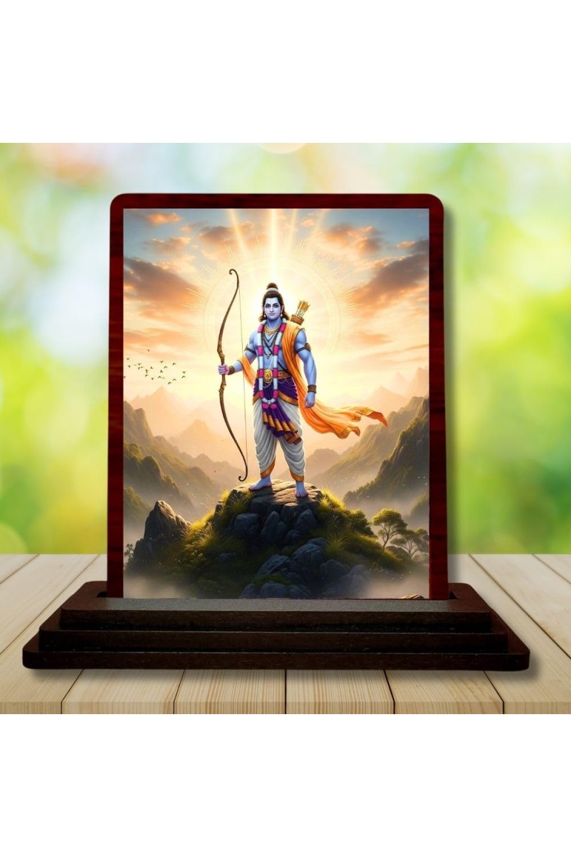 Car Desk/Table Top Lord Rama Wooden Photo Stand 3x4 Inches, Compact & Stylish Spiritual Display For Car, Home & Office (Pack Of 1) (F14408)