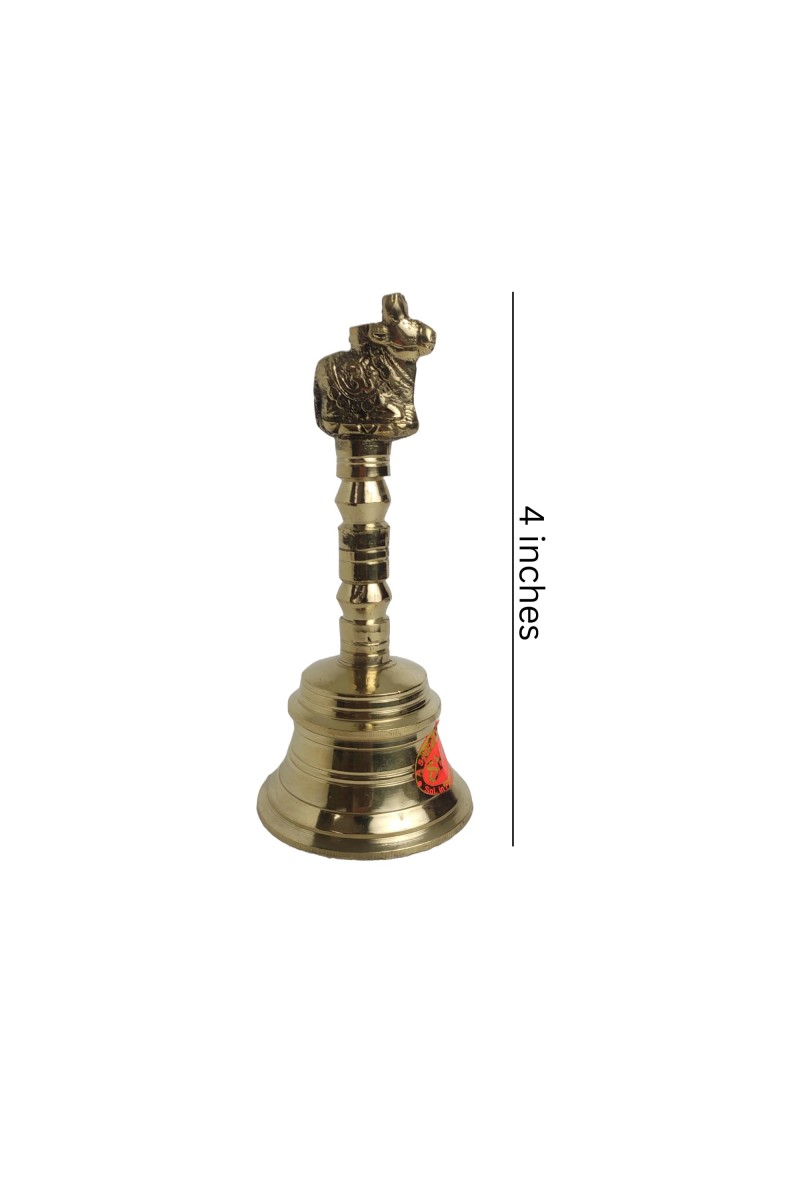 Brass Nandi Ghanti Ganti Bell for Home Mandir Puja 4 inch Brass Bell puja Religious Ceremonies Small Temple Rituals Religious inches