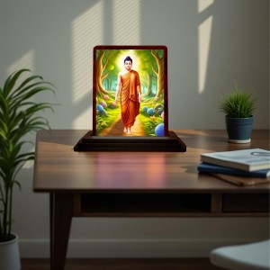 Car Desk/Table Top God Buddha Wooden Photo Stand 3x4 Inches, Compact & Stylish Spiritual Display For Car, Home & Office (Pack Of 1) (F14570)