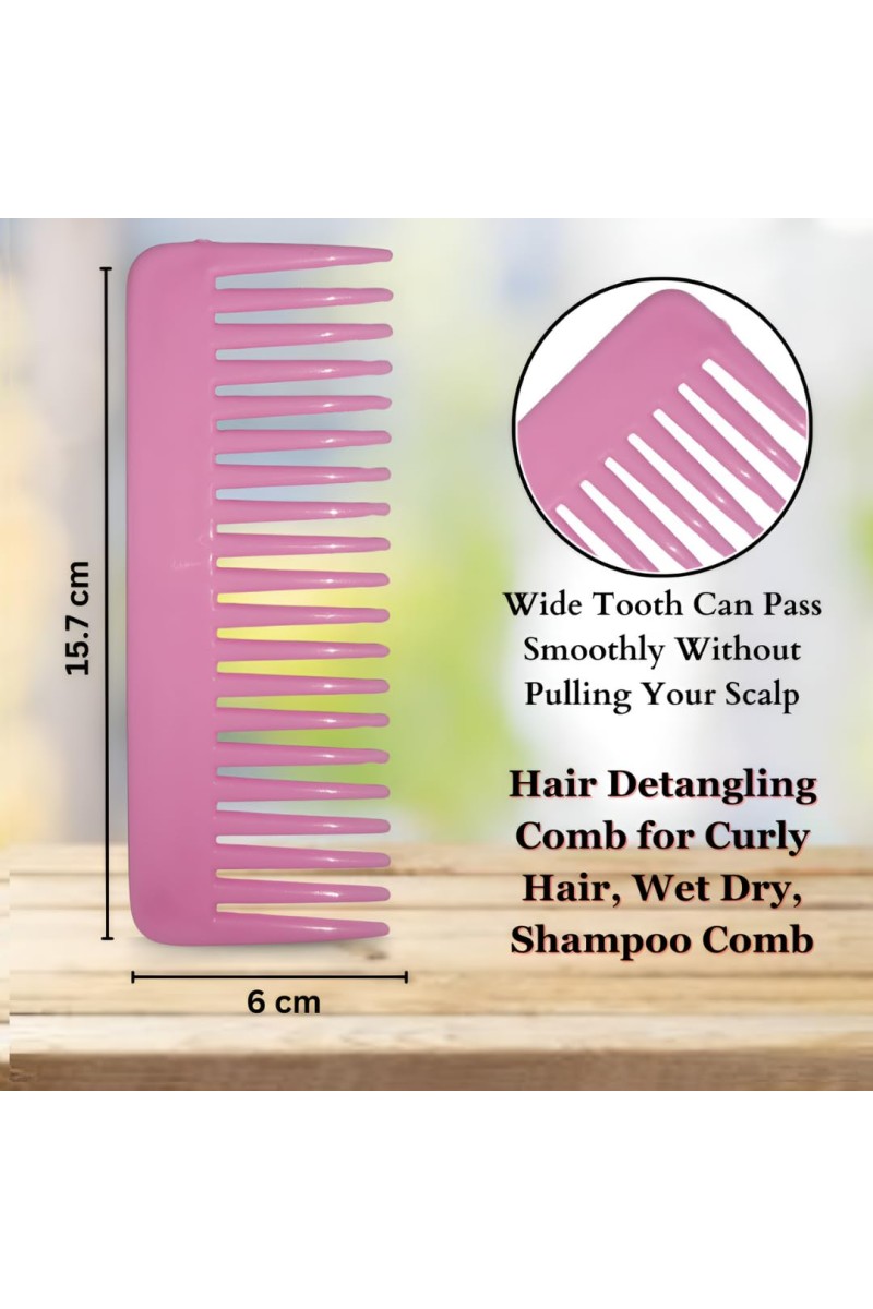 Hi Tech Sales Hair Wide Tooth Comb Detangling Frizz off detangler hair comb for Curly, long Hair & any type Hair, Wet, Dry. Shampoo Comb. Pack of 1 (Pink)