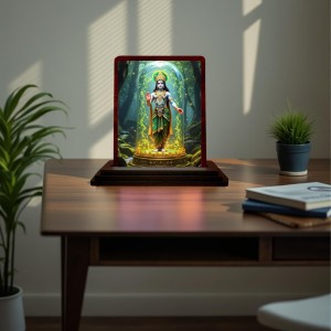 Car Desk/Table Top Lord Krishna Wooden Photo Stand 3x4 Inches, Compact & Stylish Spiritual Display For Car, Home & Office (Pack Of 1) (F14392)