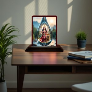Car Desk/Table Top Goddess Durga Wooden Photo Stand 3x4 Inches, Compact & Stylish Spiritual Display For Car, Home & Office (Pack Of 1) (F14426)