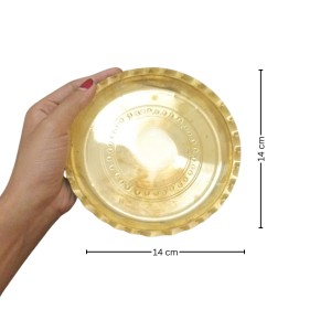 HiTechMart Small 14 x14 cm Brass Puja Thali for Temple and Home, Traditional Decorative Plate for Puja, Aarti, and Rituals
