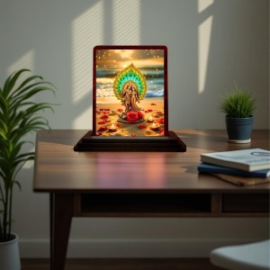 Car Desk/Table Top Lord Krishna Wooden Photo Stand 3x4 Inches, Compact & Stylish Spiritual Display For Car, Home & Office (Pack Of 1) (F14388)