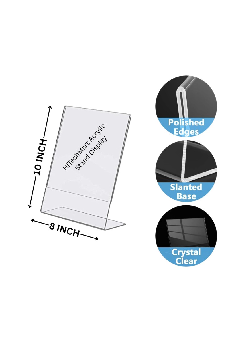 Acrylic Tent Card Holder, Slanted L Shape Menu Display Stand, Clear Portrait Frame for Desk, Photo, Flyer, Document, Paper Display, 3MM Premium Cast Acrylic Signage Stand(8x10-2Pcs)