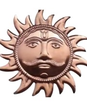 HiTechMart Copper Surya Wall Hanging | Decorative Sun Face for Home Entrance, Vastu, Puja Room & Positive Energy | Antique Finish Metal Sun God Sculpture with Hook (4 Inch)