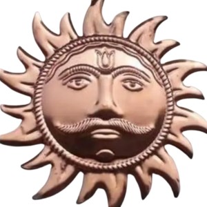 HiTechMart Copper Surya Wall Hanging | Decorative Sun Face for Home Entrance, Vastu, Puja Room & Positive Energy | Antique Finish Metal Sun God Sculpture with Hook (4 Inch)