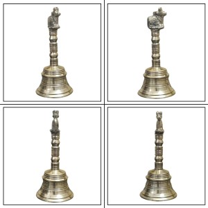 HiTechMart Traditional Brass Hand Bell with Nandi Design – Antique Finish for Puja
