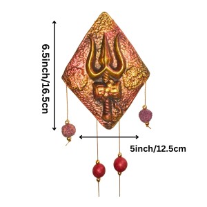 Handcrafted Terracotta Wall Hanging Ornament with Trishul, Om & Swastik Symbols | Decorative Spiritual Home décor for Entrance, Pooja Room & Living Room (Triangular)