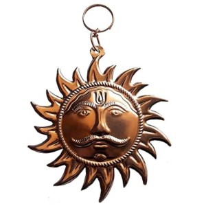 HiTechMart Copper Surya Wall Hanging | Decorative Sun Face for Home Entrance, Vastu, Puja Room & Positive Energy | Antique Finish Metal Sun God Sculpture with Hook (4 Inch)