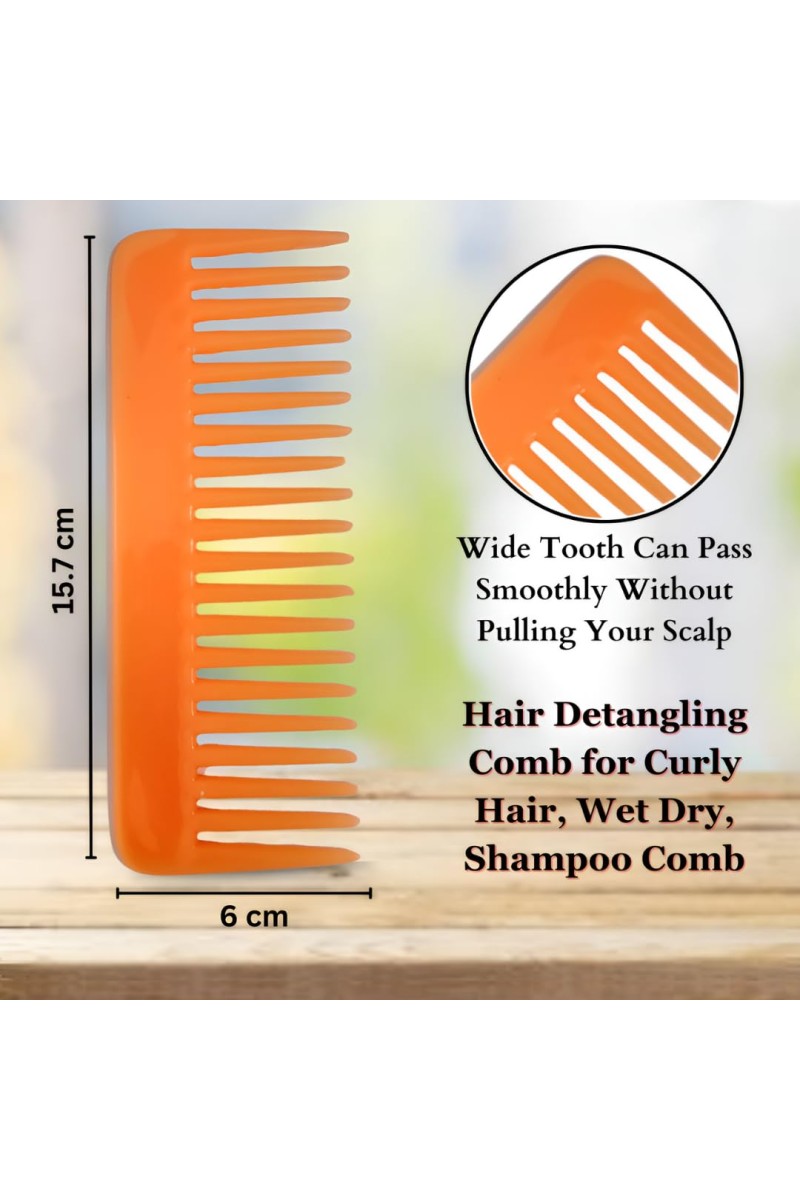 Hi Tech Sales Hair Wide Tooth Comb Detangling Frizz off detangler hair comb for Curly, long Hair & any type Hair, Wet, Dry. Shampoo Comb. Pack of 1 (Orange)