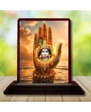 Car Desk/Table Top Lord Krishna Wooden Photo Stand 3x4 Inches, Compact & Stylish Spiritual Display For Car, Home & Office (Pack Of 1) (F14384)