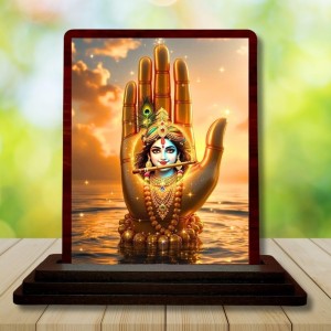 Car Desk/Table Top Lord Krishna Wooden Photo Stand 3x4 Inches, Compact & Stylish Spiritual Display For Car, Home & Office (Pack Of 1) (F14384)