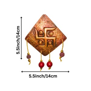 Handcrafted Terracotta Wall Hanging Ornament with Trishul, Om & Swastik Symbols | Decorative Spiritual Home décor for Entrance, Pooja Room & Living Room (Triangular)