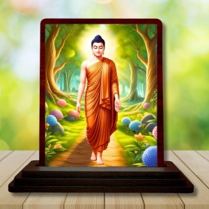 Car Desk/Table Top God Buddha Wooden Photo Stand 3x4 Inches, Compact & Stylish Spiritual Display For Car, Home & Office (Pack Of 1) (F14570)