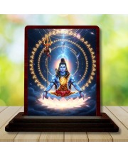 Car Desk/Table Top Lord Shiva Wooden Photo Stand 3x4 Inches, Compact & Stylish Spiritual Display For Car, Home & Office (Pack Of 1) (F14378)