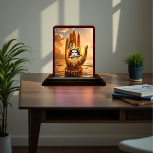 Car Desk/Table Top Lord Krishna Wooden Photo Stand 3x4 Inches, Compact & Stylish Spiritual Display For Car, Home & Office (Pack Of 1) (F14384)
