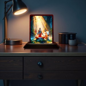 Car Desk/Table Top Lord Shiva Wooden Photo Stand 3x4 Inches, Compact & Stylish Spiritual Display For Car, Home & Office (Pack Of 1) (F14626)