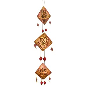 Handcrafted Terracotta Wall Hanging Ornament with Trishul, Om & Swastik Symbols | Decorative Spiritual Home décor for Entrance, Pooja Room & Living Room (Triangular)