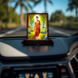 Car Desk/Table Top God Buddha Wooden Photo Stand 3x4 Inches, Compact & Stylish Spiritual Display For Car, Home & Office (Pack Of 1) (F14570)