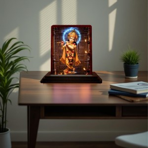 Car Desk/Table Top Lord Krishna Wooden Photo Stand 3x4 Inches, Compact & Stylish Spiritual Display For Car, Home & Office (Pack Of 1) (F14387)