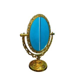 Vintage Oval Tabletop Mirror with Ornate Golden Frame – Classic Decorative Vanity Mirror, Rotating Double-Sided Design for Makeup & Dressing